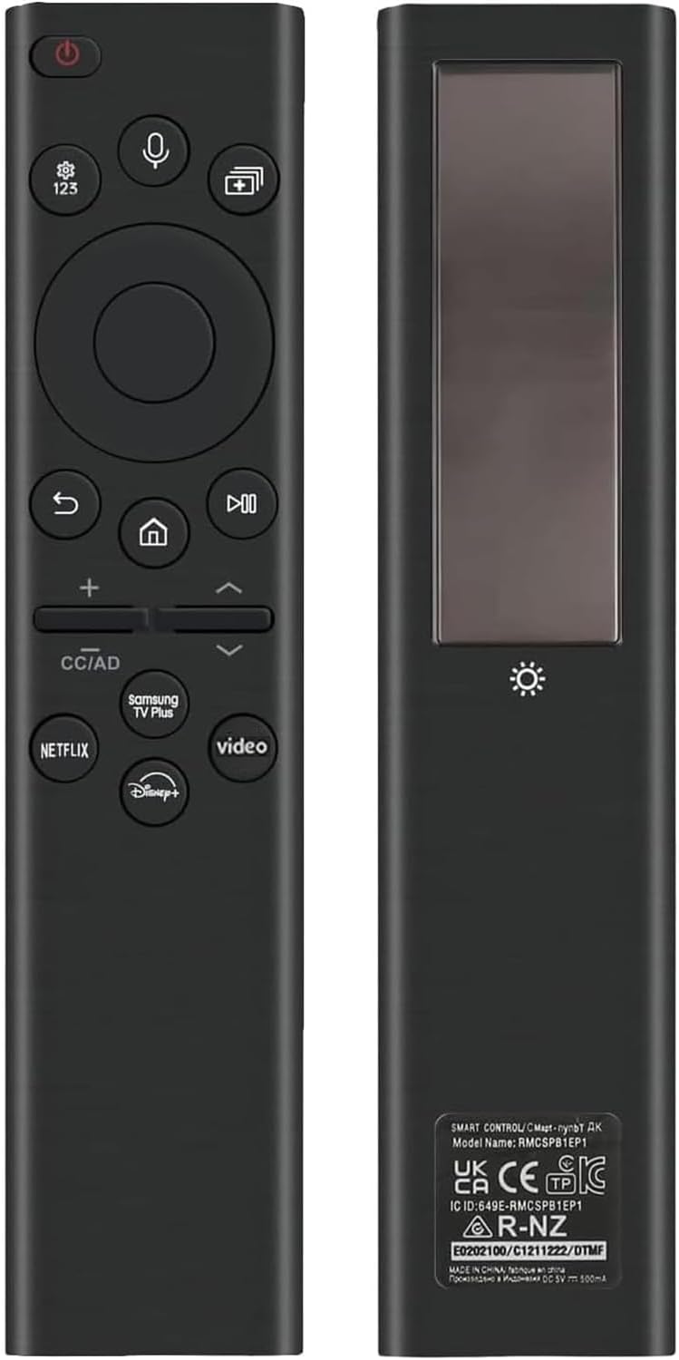 Rechargeable TV Remote for Samsung Smart TVs, Replacement for All 2019-2025 Samsung TV Remote Control with Voice Control. USB-C Fast Charging. Solar Charging
