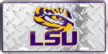 LSU Tigers Diamond License Plate Tag Wall Sign Metal Man Cave