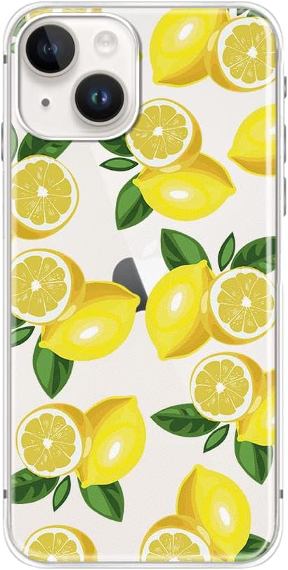 FancyCase for iPhone 14 Case (6.1inch)-Women Girls Tropical Lemon Style Cute Cartoon Fruits Pattern Flexible TPU Protective Clear Case Compatible with iPhone 14 (Lemon Style)