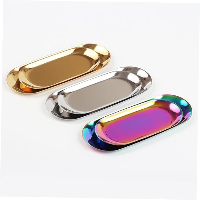 Nordic Wind Large Jewelry Storage Tray Mirror Polished Stainless Steel Snack Tray for Home