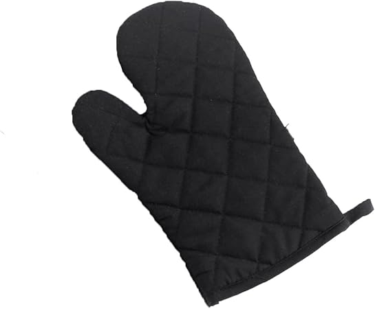 Quilted Oven Mitts, Single Heat Resistant Kitchen Gloves, 5 Colors Available, Professional Grade Pot Holders for Cooking Baking (Black)