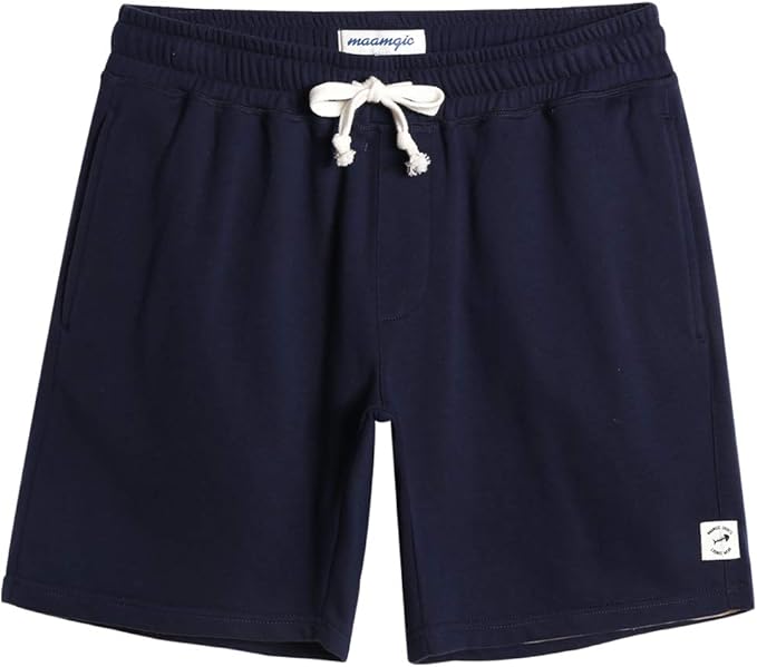 maamgic Mens Sweat Shorts 7" Above Knee Workout Gym Shorts Lounge Shorts with Zipper Pockets