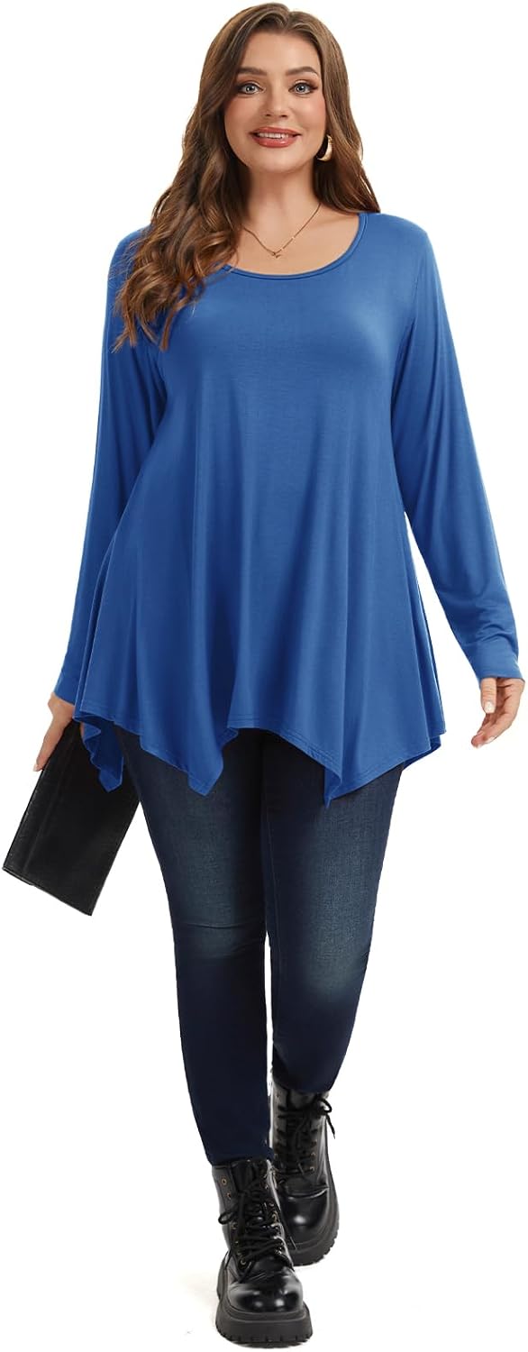 LARACE Womens Long Sleeve Flattering Comfy Tunic Loose Fit Flowy Top
