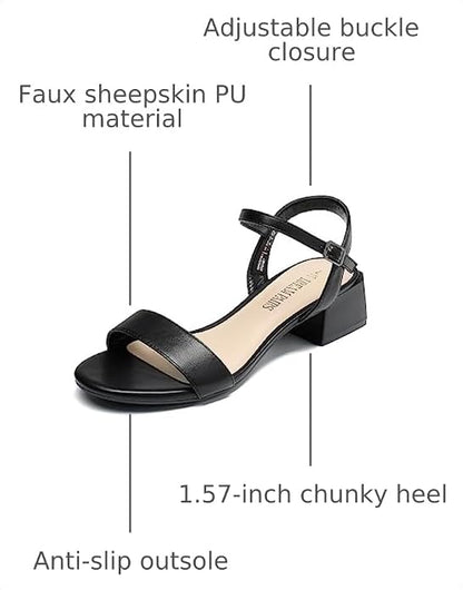 DREAM PAIRS Women's Low Heels for Women Classic Open Toe Ankle Strap Block Chunky Heel Sandals Holiday Party Wedding Dress Pumps Shoes