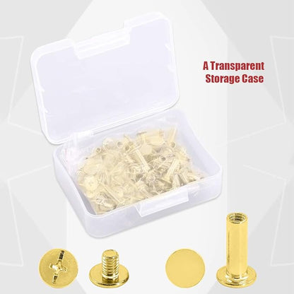 Hilitchi 50Sets M5 Brass Plated Phillips Chicago Screw Posts Binding Screws Assortment Kit for Scrapbook Photo Albums Binding, Leather Repair - Gold (M5 x 15mm-50Sets)