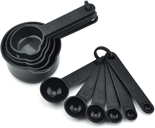 Plastic Measuring Cups and Spoons Set of 11, Kitchen Measuring Cups and Spoons Set for Dry  Liquid Ingredients, 5 Measuring Cups  6 Measuring Spoons Set for Cooking  Baking Color Black