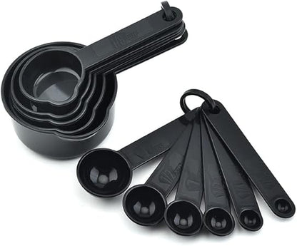 Plastic Measuring Cups and Spoons Set of 11, Kitchen Measuring Cups and Spoons Set for Dry  Liquid Ingredients, 5 Measuring Cups  6 Measuring Spoons Set for Cooking  Baking Color Black