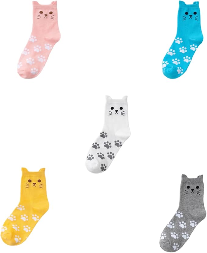 Funny Animal Socks for Women with 3D Cats Ears and Paws Print Cotton Middle Calf Socks Hosiery for Parties or Daily