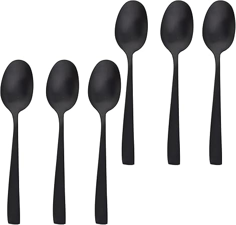 Gugrida Matte Black Dinner Spoon Set of 6, 7.87 inches Stainless Steel Black Spoon Silverware, Satin Finish