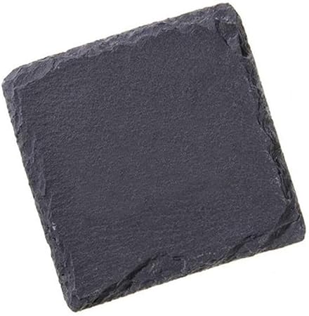 12 Pack 4 x 4 Inch Gorgeous Black Slate Stone Coasters Bulk Square Slate for Drink Bar Kitchen Home, Handmade Natural Rough Edge, Set of 12