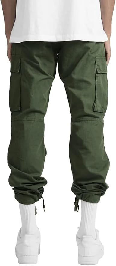Mens Cotton Loose Athletic Joggers Pants Stretch-Waist Casual Straight Cargo Sweat-Pants