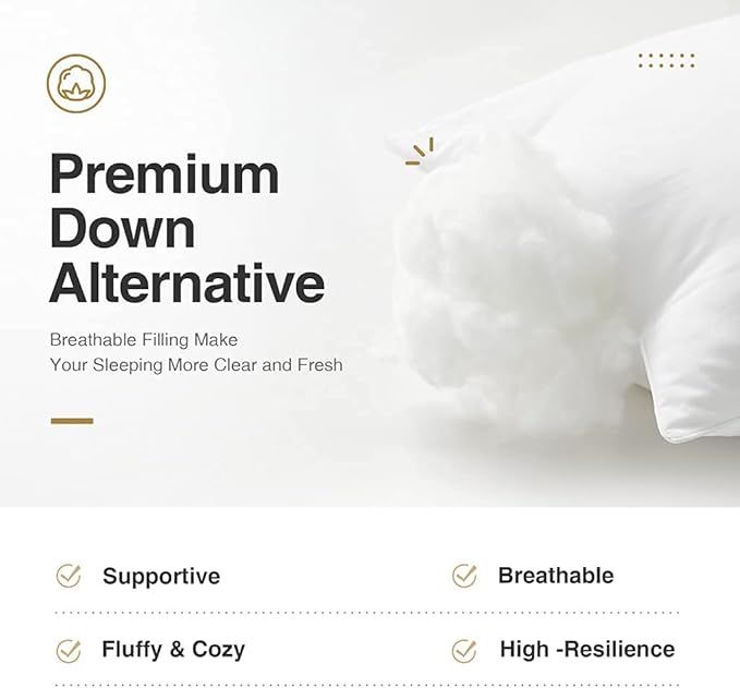 Acanva Bed Sleeping Extra-Soft Sham Down Alternative Pillow Insert, 1 Count (Pack of 1), White