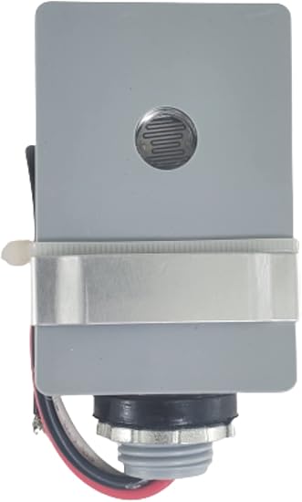 Touch  Glow Outdoor Hardwired Stem Mount Light Control Sensor with Photocell with Light and Adjustment Slide Bar, Photocell Light Sensor for Outdoor Lighting Dusk to Dawn Sensor, Gray, EZ-351