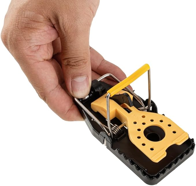 Restaurantware-Pest Tek 4.5 x 2 x 2.2 Inch Mice Traps, 2 Reusable Mouse Traps - Kill Bar, Sensitive Trigger Pedal, Yellow And Black ABS Mouse Traps, With Bait Cup, Durable