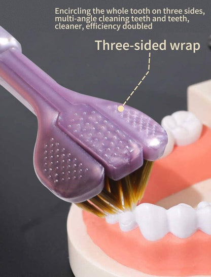 Three-Sided Toothbrush, 4-Piece Adult Toothbrush Set, Soft bristled Toothbrush, Full Tooth and Gum Care, Suitable for Adults and Teenagers (Green, Pink, Brown, Blue)