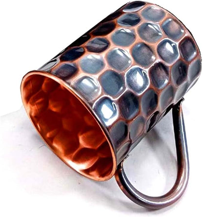 Unique Handcrafted Design Solid Copper 16 oz Hammered Copper Mule Mug, Outer Side Water Proof Mug With Straw, Drinking Gifts for Him on Anniversary, Graduation, Baptism (Set of 1 piece)