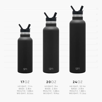 Simple Modern Water Bottle with Narrow Mouth Straw Lid Metal Thermos Vacuum Insulated Stainless Steel l Reusable Leak Proof BPA-Free Flask | Ascent Collection | 24oz, Black Leopard