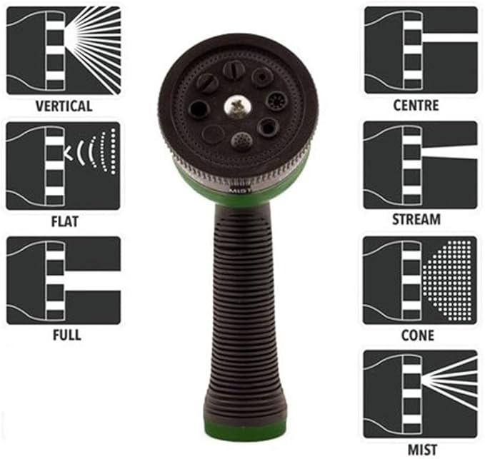 7 Way Sprayer Garden Hose Nozzle Water Pressure Head Sprinkler Lawn Rubber Grip