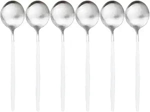 Matte Flatware Sets 6Pcs Dinner Spoons Set Stainless Steel Spoons Soup Spoon Long Handle Dessert Scoop for Rice Porridge Salad Dinnerware (Soup Spoon 8.26"1.41oz, White Silver)