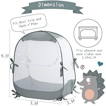 Baby Pack N Play Tent, Safety Tent to Keep Baby from Climbing Out, Baby Crib Canopy for Pack N Play, Mini Cribs & Playpens, Pop Up Design & See-Through Mesh