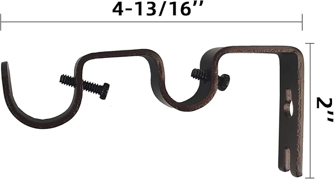 3PCS Double Curtain Rod Brackets, Fits up to 1 and 58 inch Rods, Double Fixed Wall Brackets, Bronze