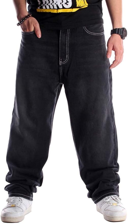 Ylingjun Mens Baggy Hip Hop Jeans Casual Loose Fit Embroidered Skateboard Denim Pants