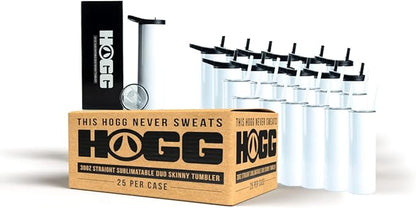 Hogg 30oz Double Wall Vacuum Insulated Stainless Steel Tumbler (25 Units) - 2 Lids, Hydro Sport Lid, Customizable for Sublimation