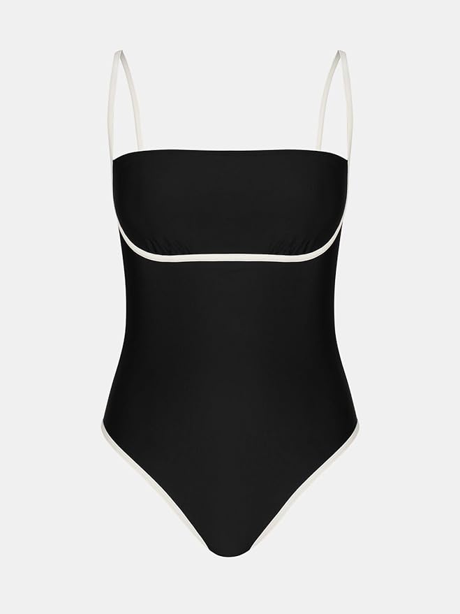 CUPSHE Women's One Piece Swimsuit Bathing Suit Square Neck Cutout Back Hook Color Block Cheeky Bottom