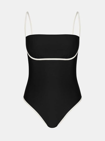 CUPSHE Women's One Piece Swimsuit Bathing Suit Square Neck Cutout Back Hook Color Block Cheeky Bottom