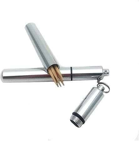 Aluminum Toothpick Holder  Portable Toothpick Case with Wire Keychain Cable - Aluminum Travel Waterproof Box with Key Ring