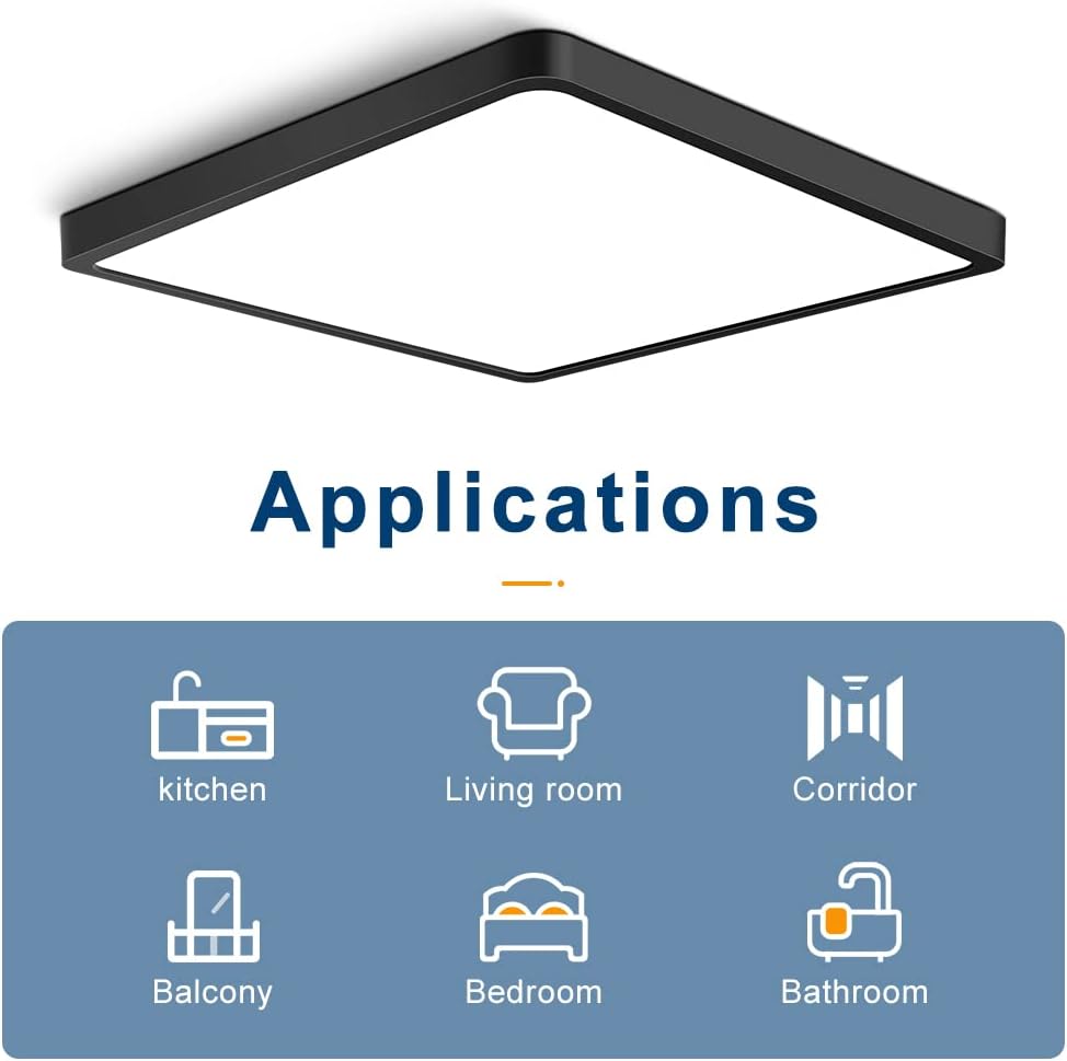 12 Inch 24W Square LED Ceiling Light, 5000K Daylight White 3200LM Ultra Bright Ceiling Lights Black Flush Mount LED Ceiling Lighting Fixture Super Thin for Kitchen Bathroom Hallway Office Living Room
