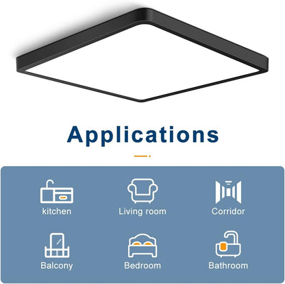 12 Inch 24W Square LED Ceiling Light, 5000K Daylight White 3200LM Ultra Bright Ceiling Lights Black Flush Mount LED Ceiling Lighting Fixture Super Thin for Kitchen Bathroom Hallway Office Living Room