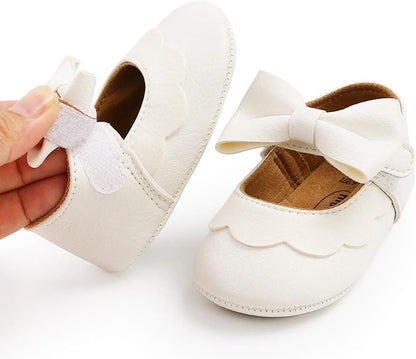 LAFEGEN Baby Girls' Mary Jane Flats with Bow, Non-Slip Soft Sole
