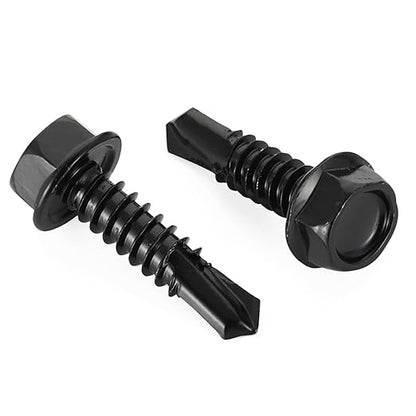 10 x 1 Hex Washer Head Self Tapping Drilling Screws Black Finish, 410 Stainless Steel, 100 PCS