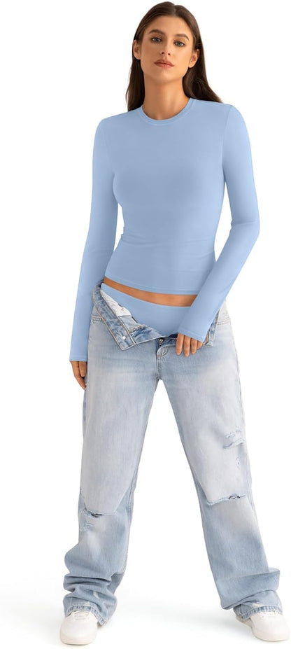 EasyGala Womens Cotton Long Sleeve Shirts Crew Neck Fitted Basic Going Out Outfits Undershirt Spring Fall Clothes 2026.