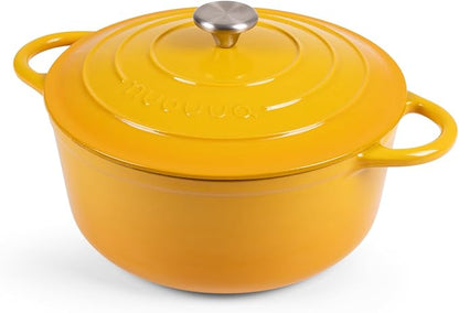 Nuovva Enamelled Cast Iron Dutch Oven Pot with Lid 6.4 Quart Non Stick Casserole Pot – Heavy Duty & Oven Safe up to 500° F for Bread Baking, Braising, Stews, Roasting – 28cm Yellow https://a.co/d/dvc0lyb