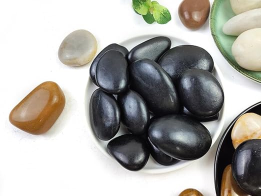 Natural Polished Black River Rocks - 2-3 inch 20LB High Polished Decorative Pebbles, Polished Stones for Landscaping, Natural River Rocks for Outdoor Decor, Polished Pebbles for Plants.