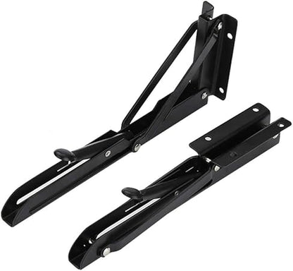 2 Pcs Black Metal Triangle Folding Shelf Bracket Support Wall Bracket, Long Release Arm,Max. Load Approximately 60KG132lb (Black,White)