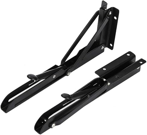 2 Pcs Black Metal Triangle Folding Shelf Bracket Support Wall Bracket, Long Release Arm,Max. Load Approximately 60KG132lb (Black,White)