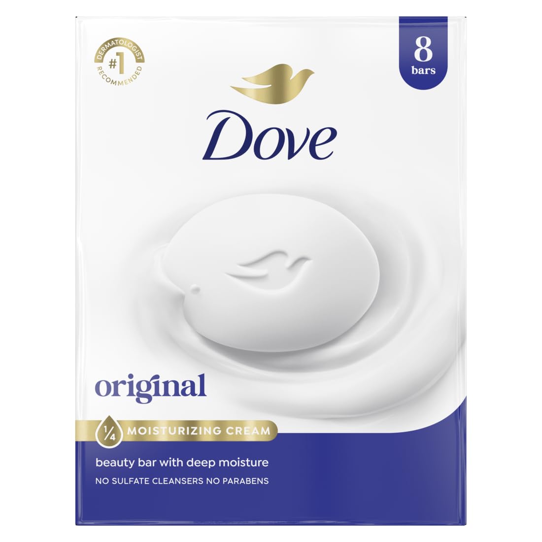 Dove Beauty Bar Soap Original 8 Count for Soft, Smooth Skin, with 1/4 Moisturizing Cream 3.75 oz (Open Box)