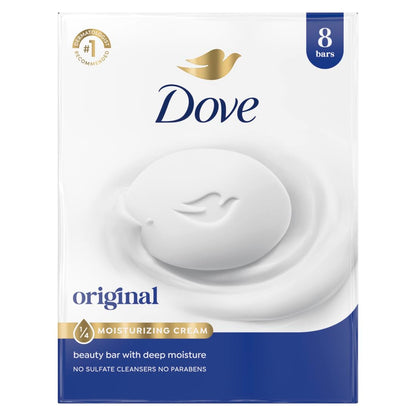 Dove Beauty Bar Soap Original 8 Count for Soft, Smooth Skin, with 1/4 Moisturizing Cream 3.75 oz (Open Box)