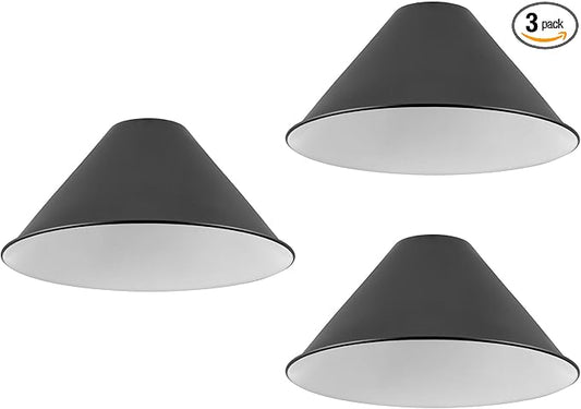 Kira Home 14" Industrial Metal Cone Replacement Shades, 1-58" Fitter Opening for Threaded Medium Base Socket, 6.75" x 14.25", Black Finish, 3-Pack