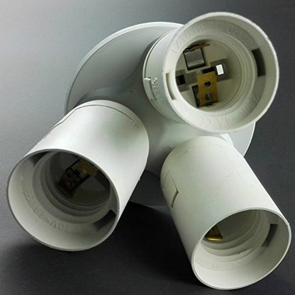 3 to 1 Light Socket E26 Splitter Lamp Base Adapter for Standard LED and CFL Bulbs