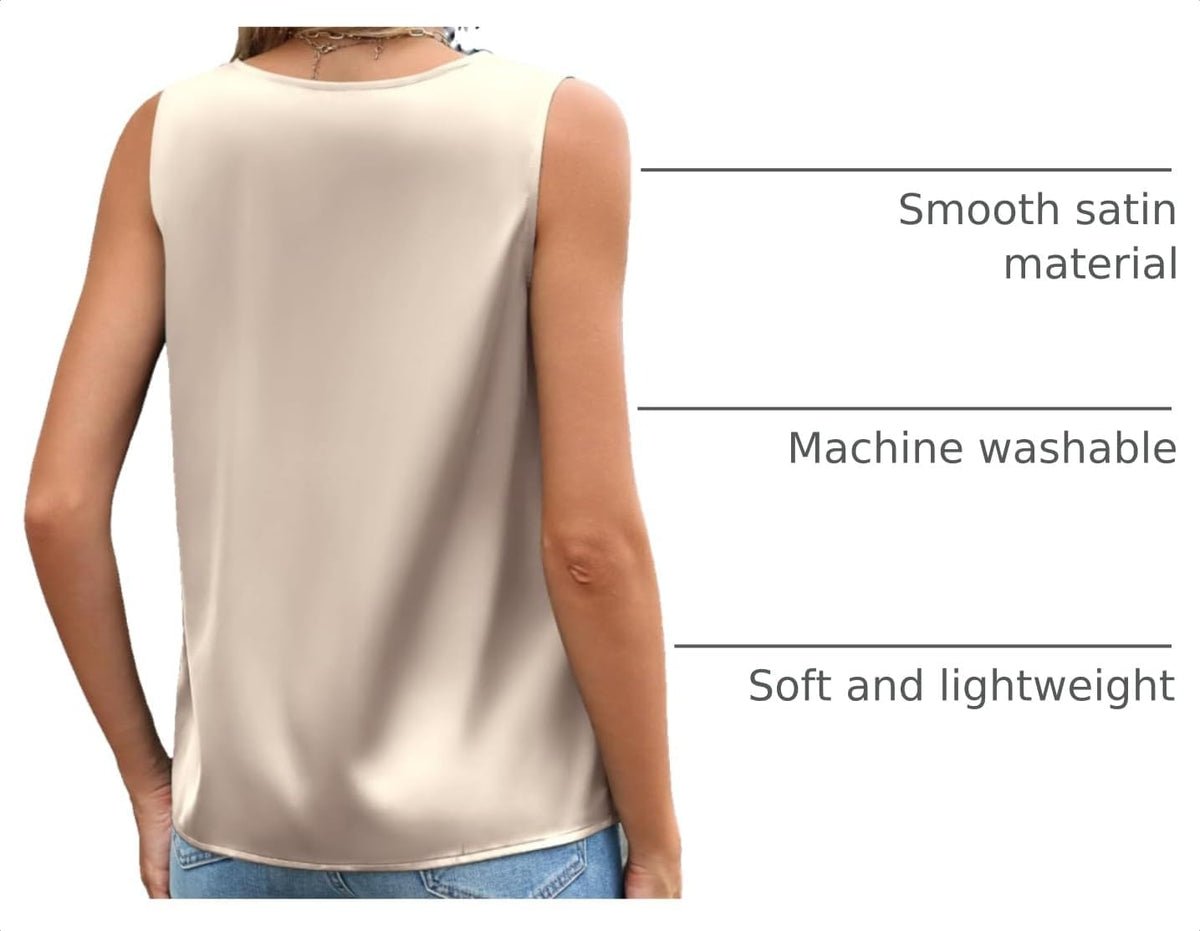 Zeagoo Women's Silk Satin Camisole Tank Tops V Neck Pleated Dressy Casual Sleeveless Blouses Summer Business Work Shirts.