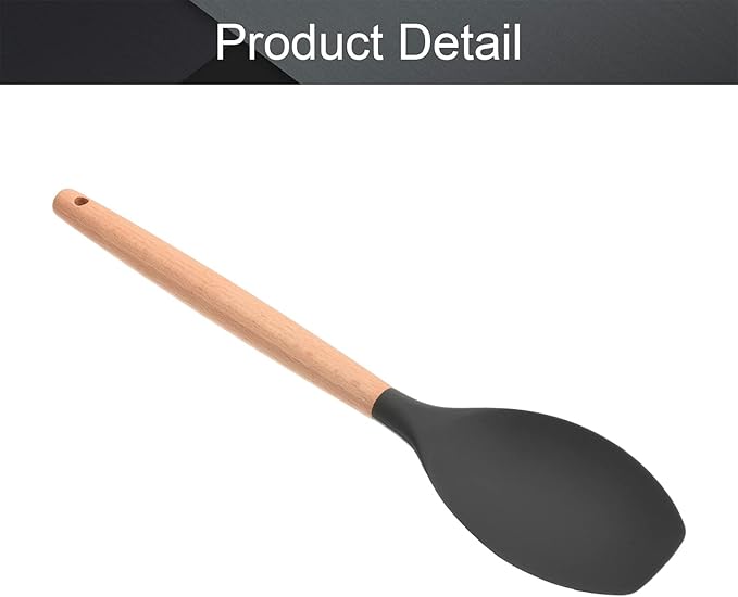 Utoolmart Silicone Spatula, Silicone Spatula Cooking Utensils for Non-Stick Pans, High Heat-Resistant Spatula with Wooden Handle, for Cooking, Baking, Stir-Fry, Black, 1 Pcs