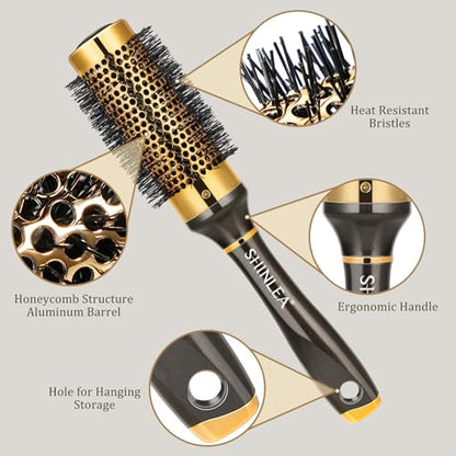 Small Round Hair Brush for Short Hair, Aluminum Roller Brush for Blow Drying, Salon Hairbrushes for Women Curly and Straight Hair - 1.3 Inch Barrel, 1.9 Inch with Bristles
