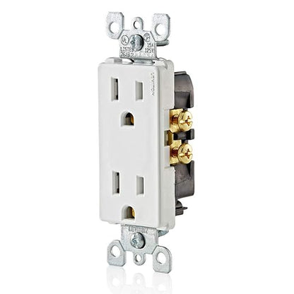 Leviton 5325-W 15 Amp, 125 Volt, Decora Duplex Receptacle, Residential Grade, Grounding, White (Pack of 2)