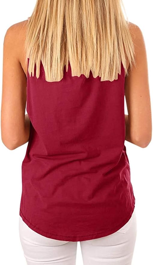 Women's High Neck Tank Top Sleeveless Blouse Plain T Shirts Pocket Cami Summer Tops