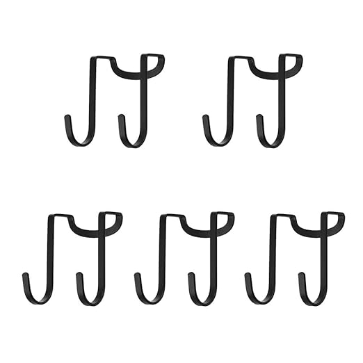 Multi-Use Over Cabinet Hook, 5 Pack, Stainless Steel, Over Door Double Hook for Drawer Cabinet, Closet, Fence, Kitchen and Bathroom, Black