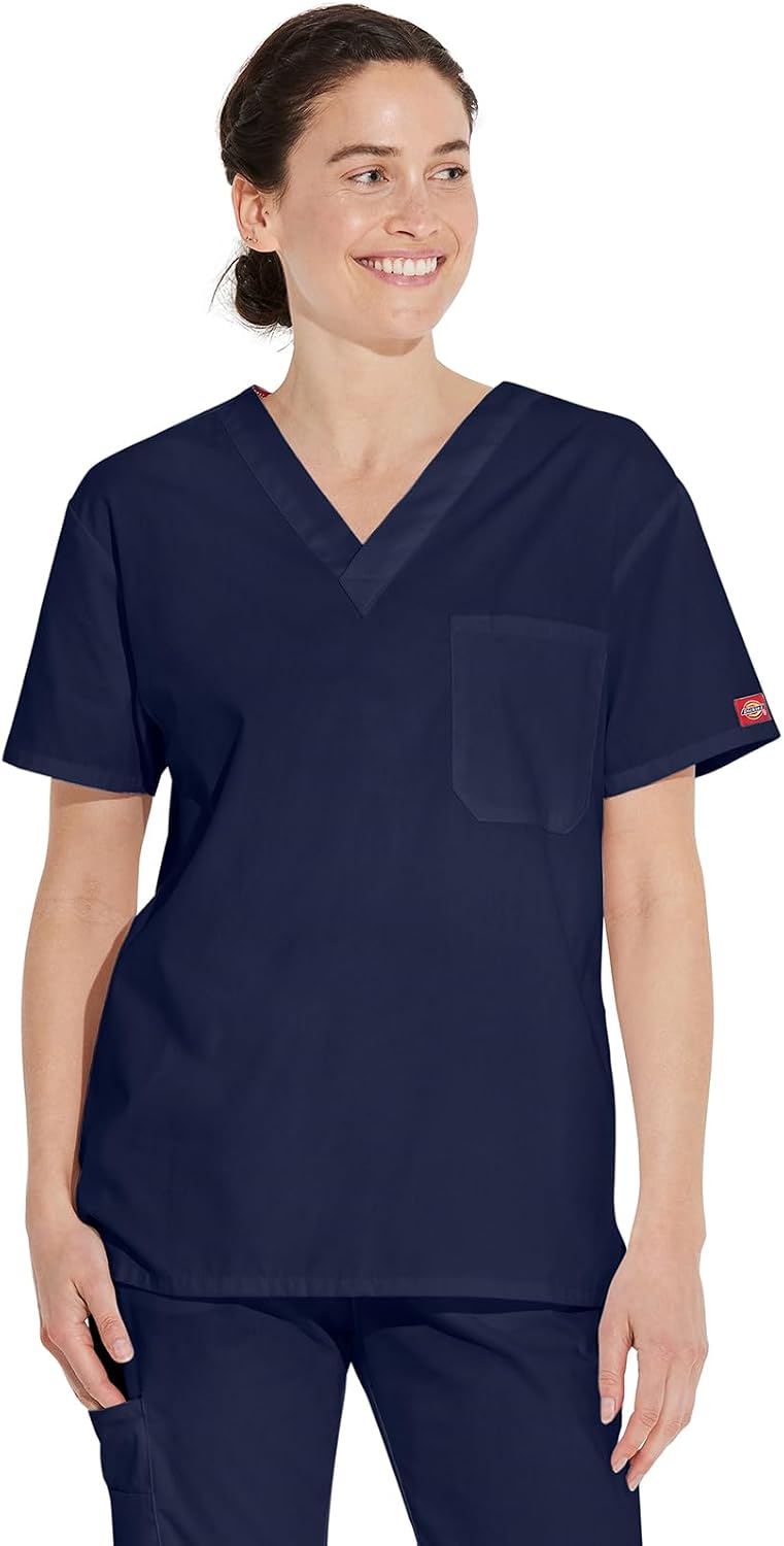 Dickies EDS Signature Scrubs for Women and Scrubs for Men, Unisex One Pocket V-Neck Top in Soft Brushed Poplin 83706